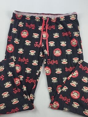 Paul Frank Julius Monkey Black Lounge Pajama Pants Red Drawstring
